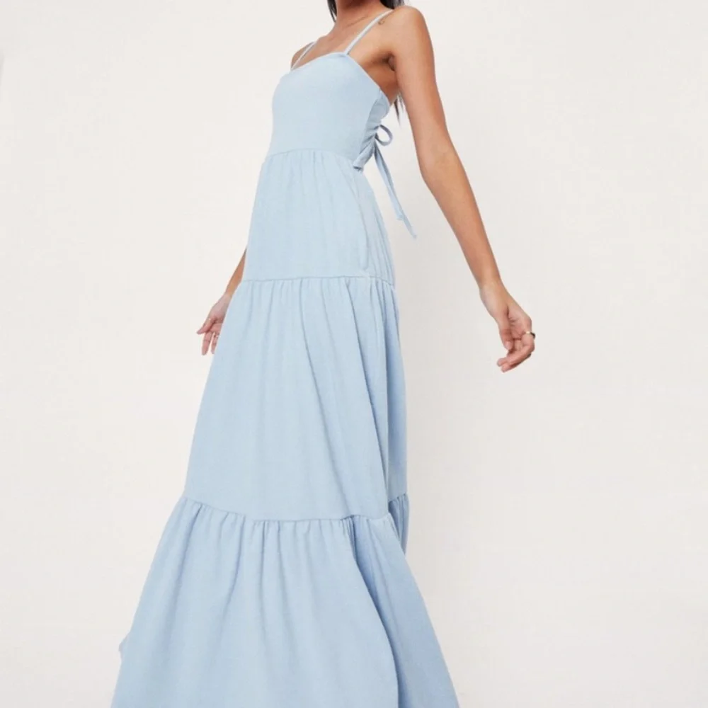 NWOT Nasty Gal baby blue open back tiered maxi dress - Picture 2 of 9
